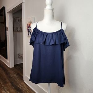 Lilly Pulitzer Navy Blue Spaghetti Strap Top With Ruffle Size L
